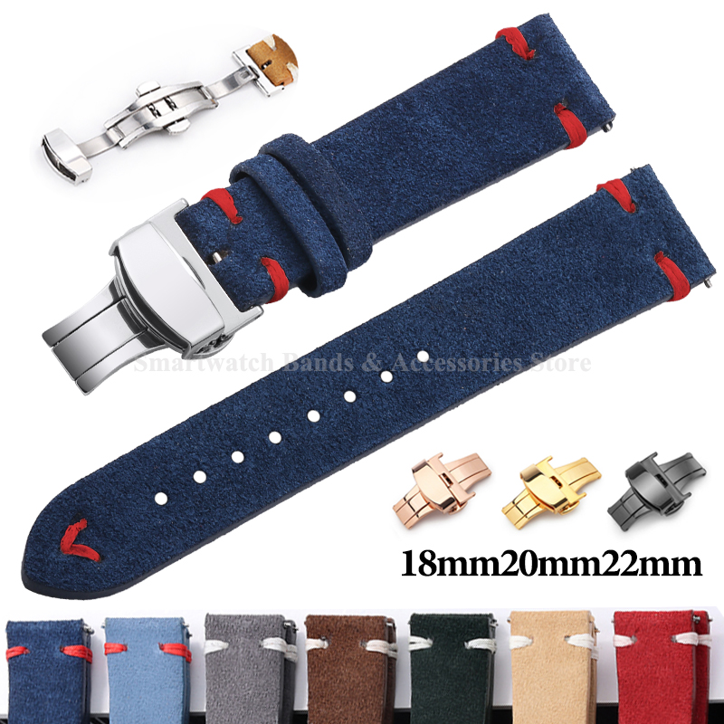 Suede Strap Watch - 18mm 20mm 22mm Suede Stitching Leather