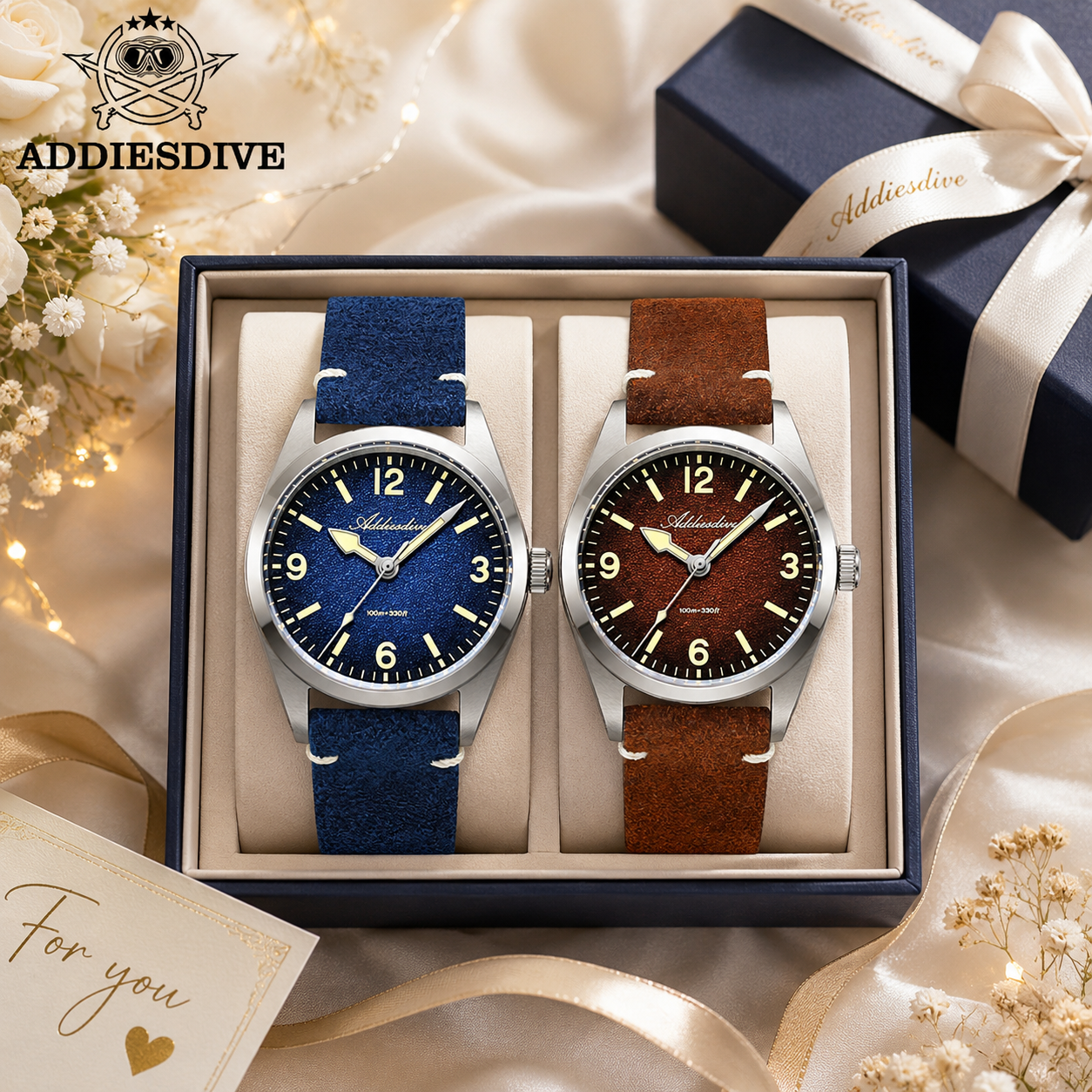 Suede Strap Watch - ADDIESDIVE 36MM 200M Waterproof Sapphire Glass