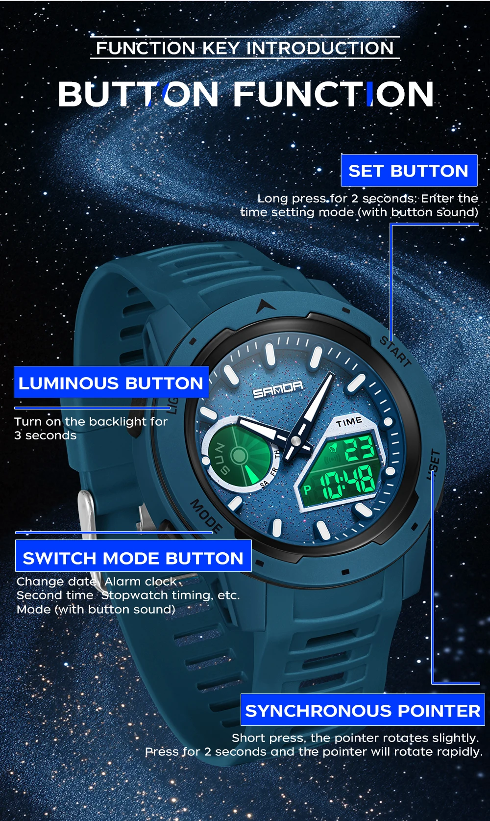 SANDA new men's fluorescent wa - Rubber Strap Diver 评论和价格