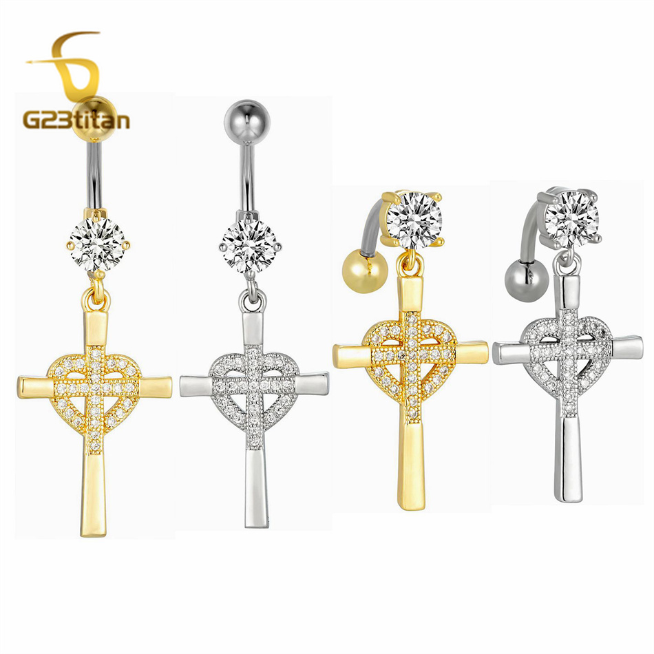 CZ Heart Cross Zircon Dangled  - Curved Spring Bar 评论和价格