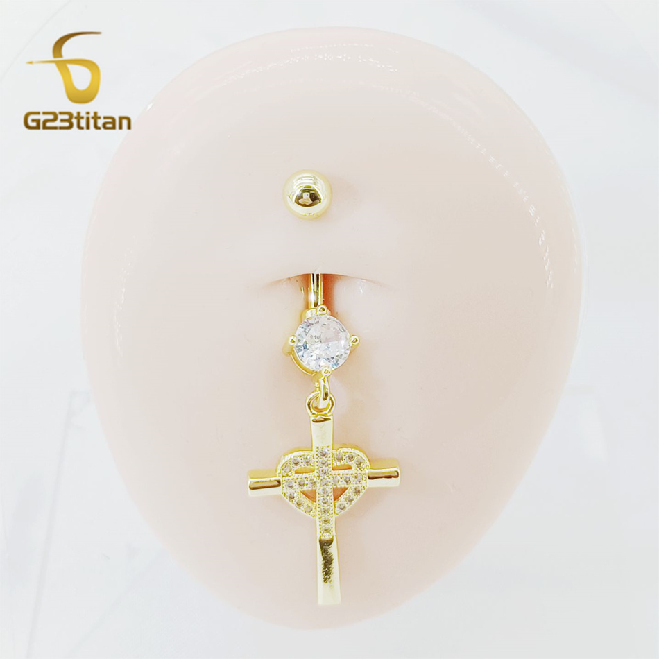 CZ Heart Cross Zircon Dangled  - Curved Spring Bar 评论和价格