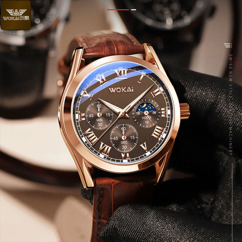 WOKAI Fashion Casual Business  - Leather Watch Band Men 评论和价格