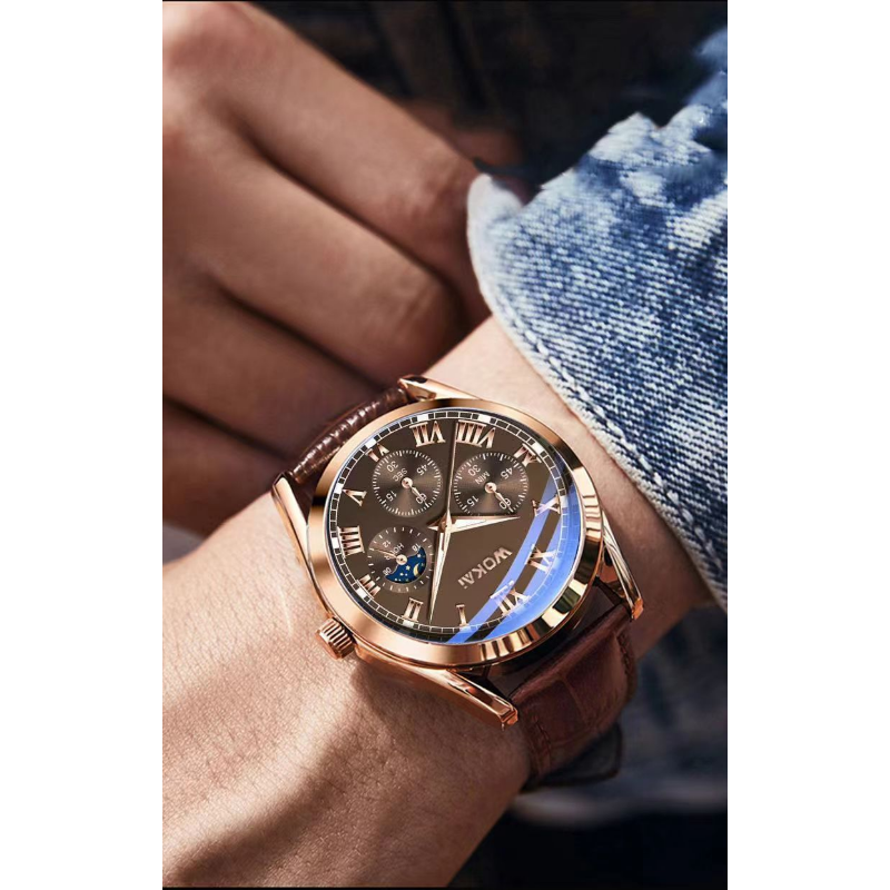 WOKAI Fashion Casual Business  - Leather Watch Band Men 评论和价格