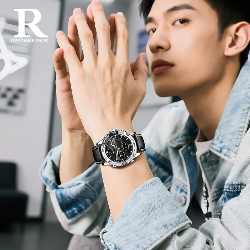 Fashion Men’s Big Face Quartz  - Leather Watch Band Men 评论和价格