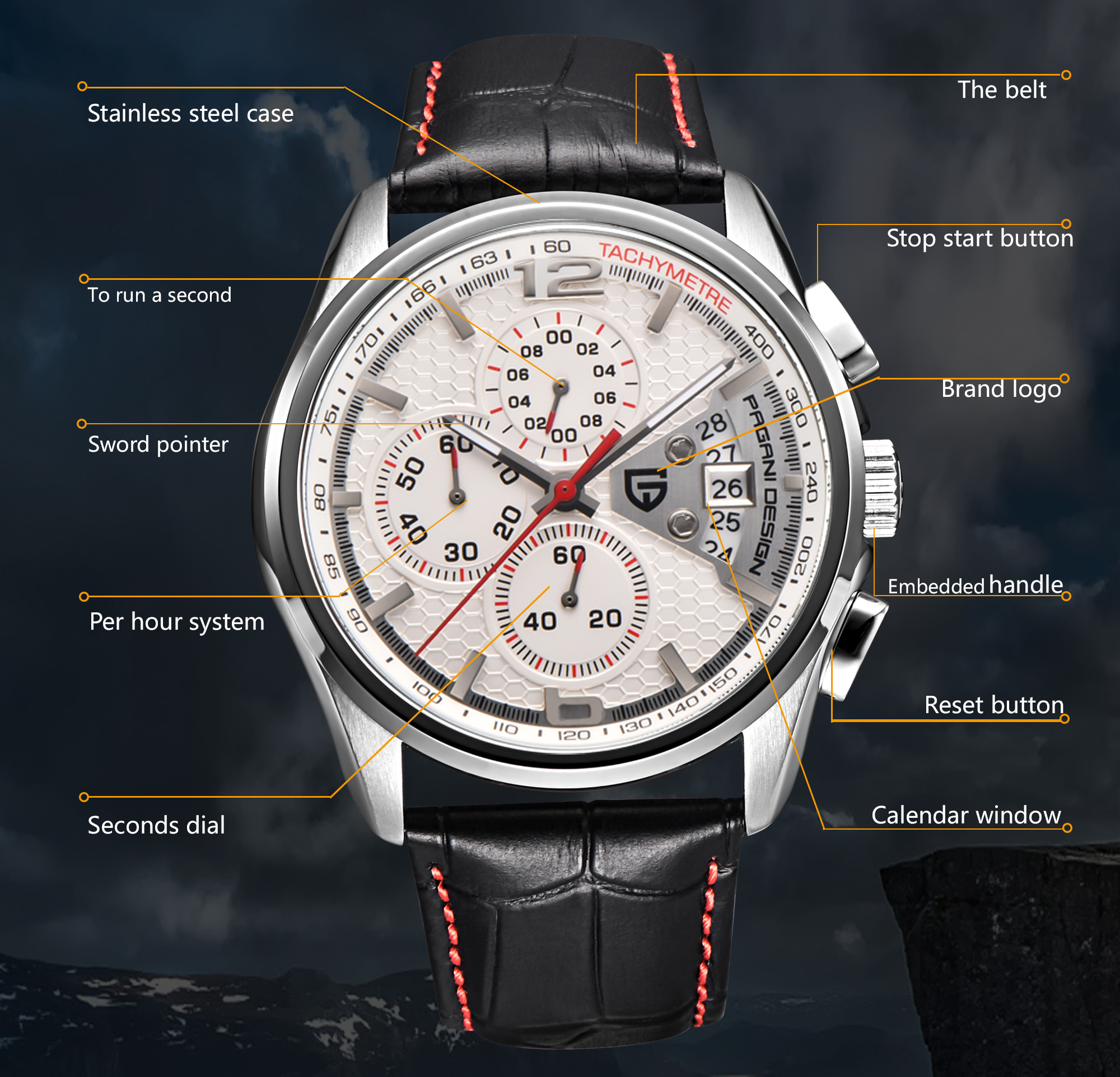Pagani PD3306 Mens Quartz Watc - Leather Watch Band Men 评论和价格