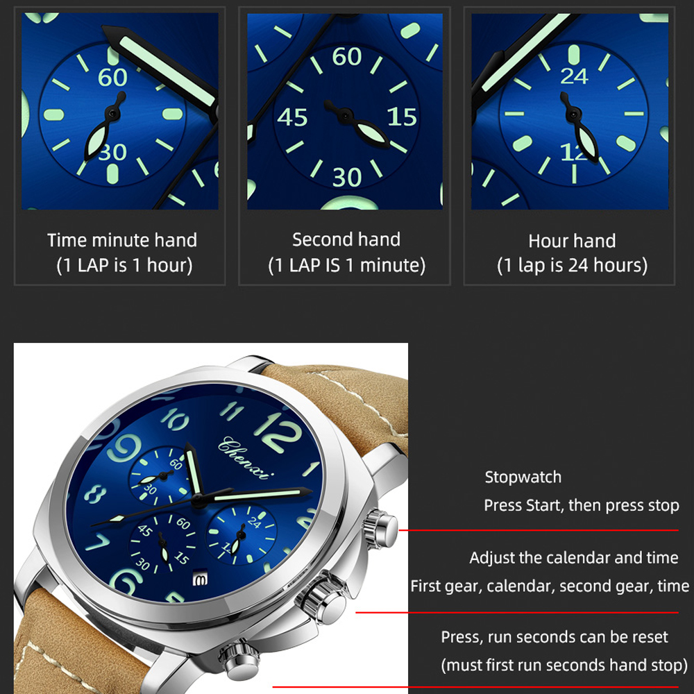CHENXI Men Watch Multifunction - Leather Watch Band Men 评论和价格