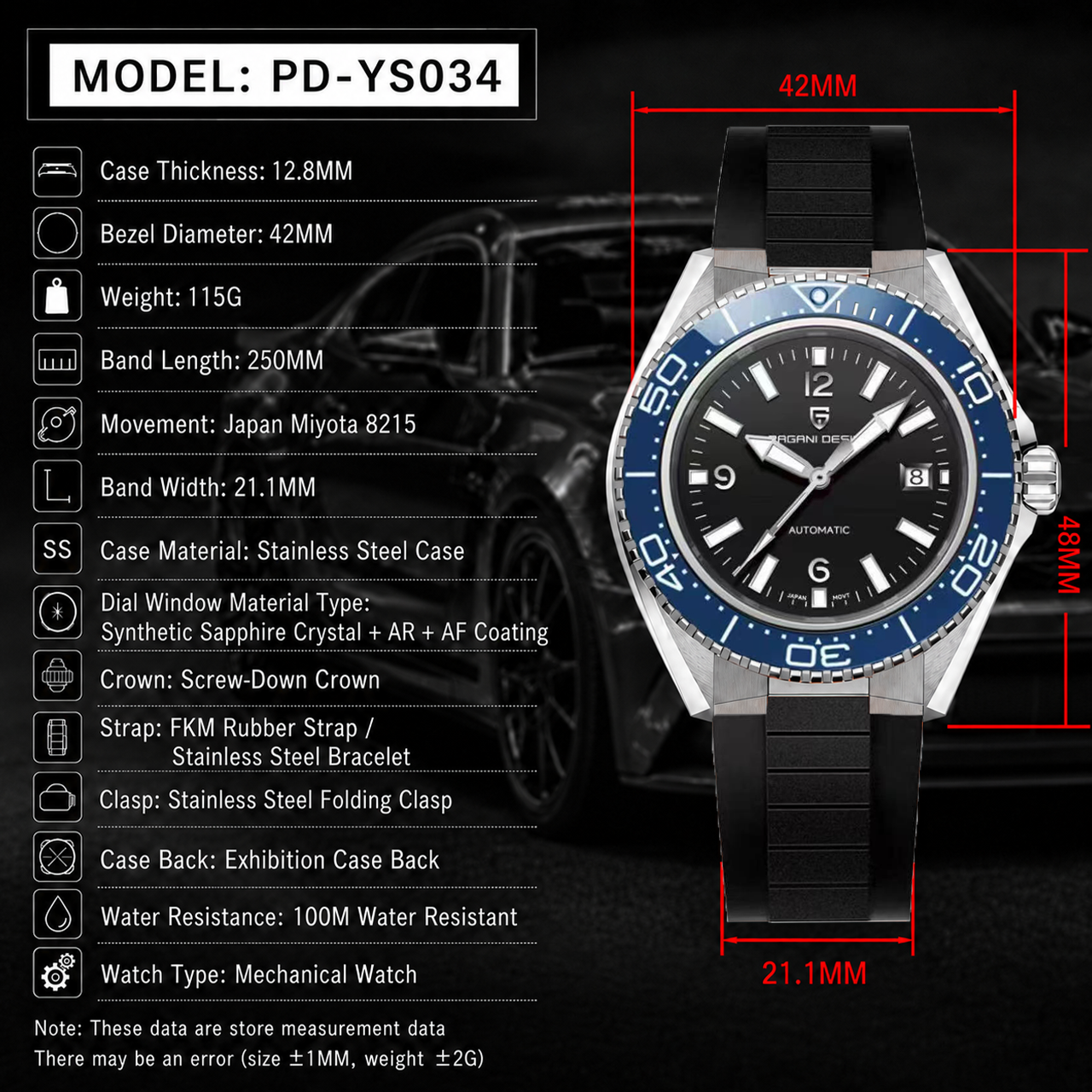 Pagani Design New Men's Mechan - Rubber Strap Diver 评论和价格