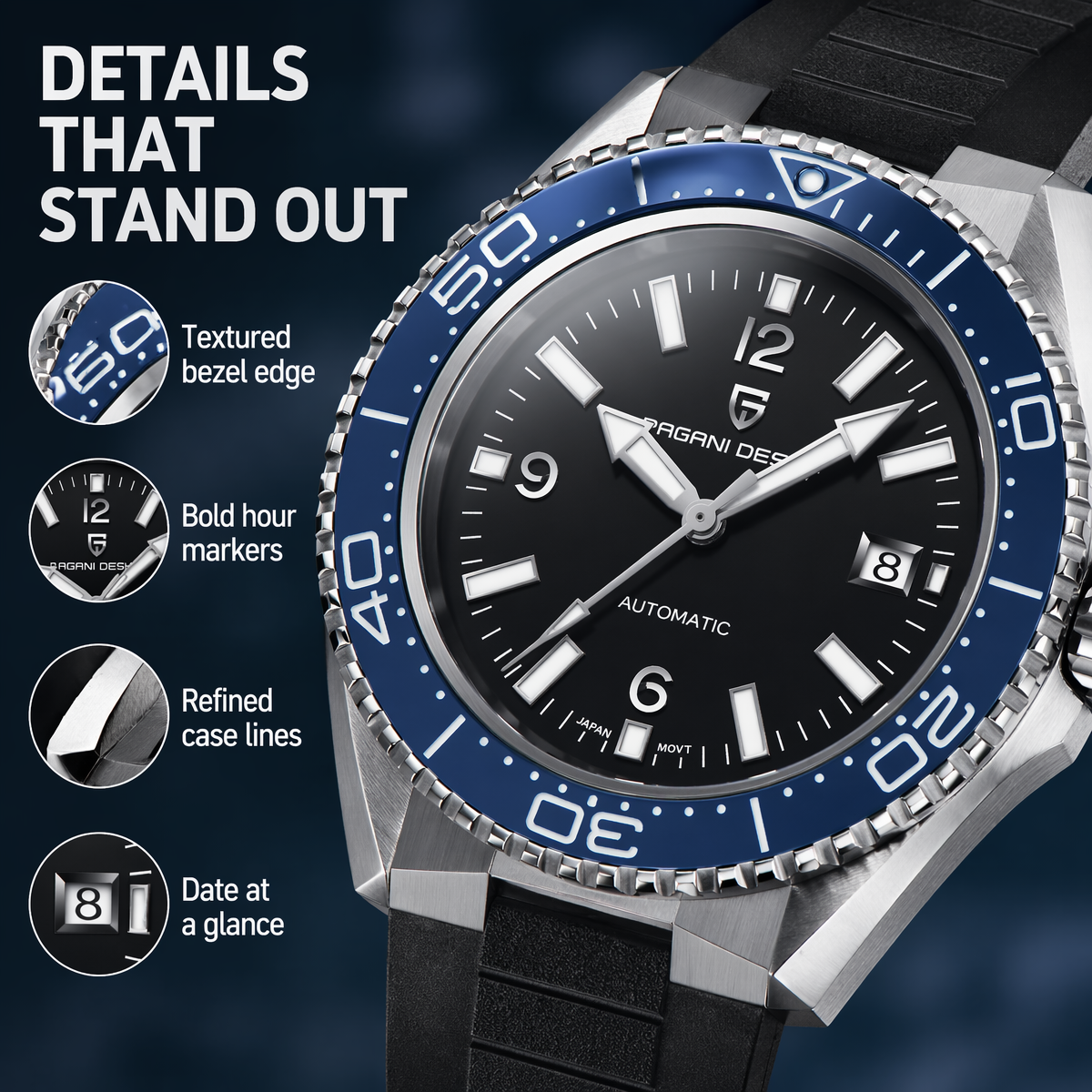 Pagani Design New Men's Mechan - Rubber Strap Diver 评论和价格