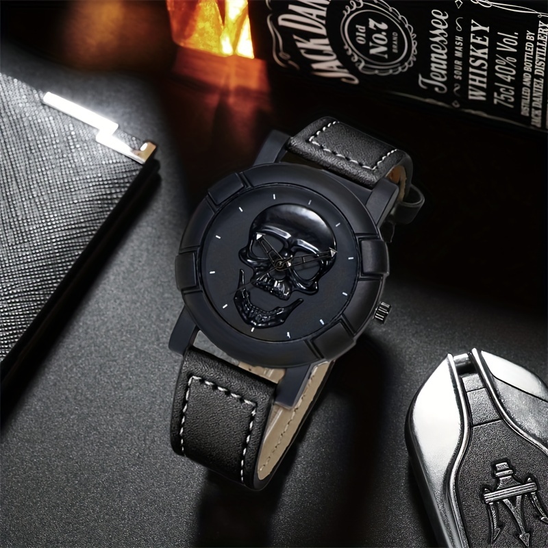 Skull Pattern Multi Display Po - Leather Watch Band Men 评论和价格