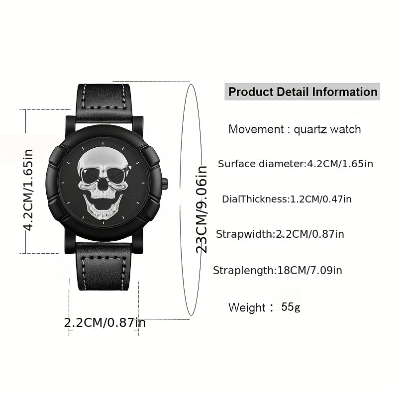 Skull Pattern Multi Display Po - Leather Watch Band Men 评论和价格