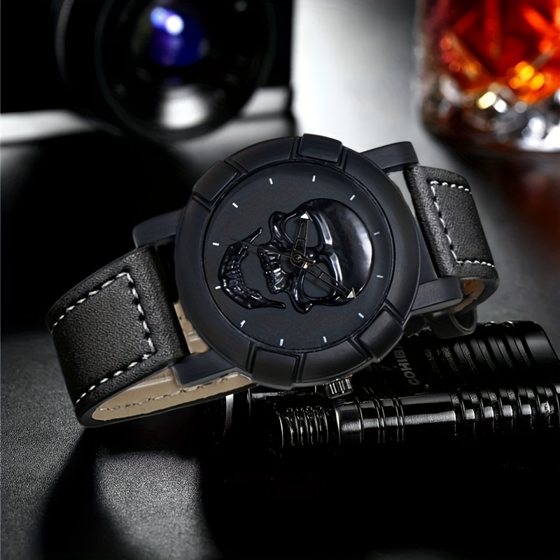 Skull Pattern Multi Display Po - Leather Watch Band Men 评论和价格