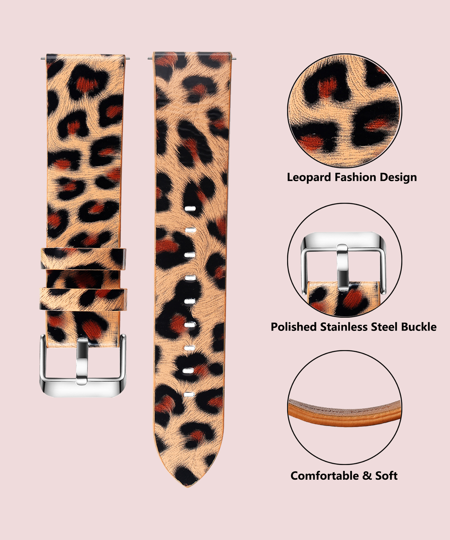 Leather Watch Band Leopard Qui - Leather Strap Quick Release 评论和价格