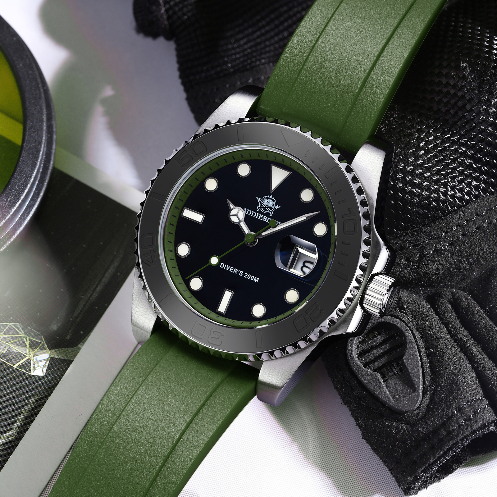 ADDIESDIVE Rotatable Ceramic B - Rubber Strap Diver 评论和价格
