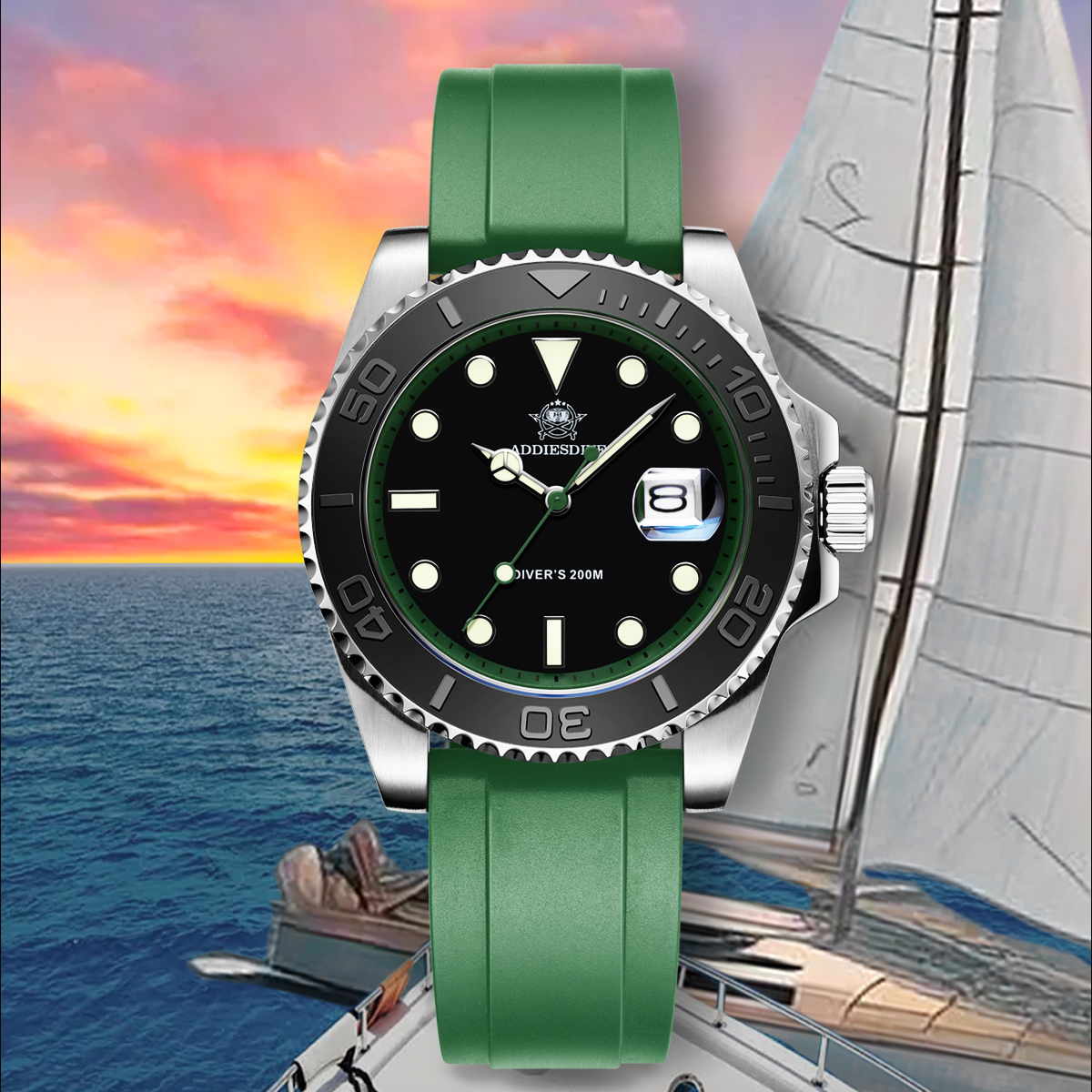 ADDIESDIVE Rotatable Ceramic B - Rubber Strap Diver 评论和价格