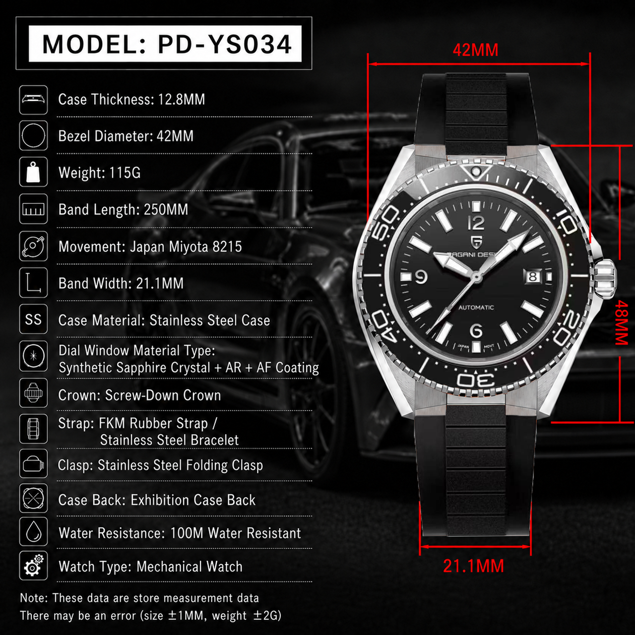 Pagani Design Luxury Men's Aut - Rubber Strap Diver 评论和价格