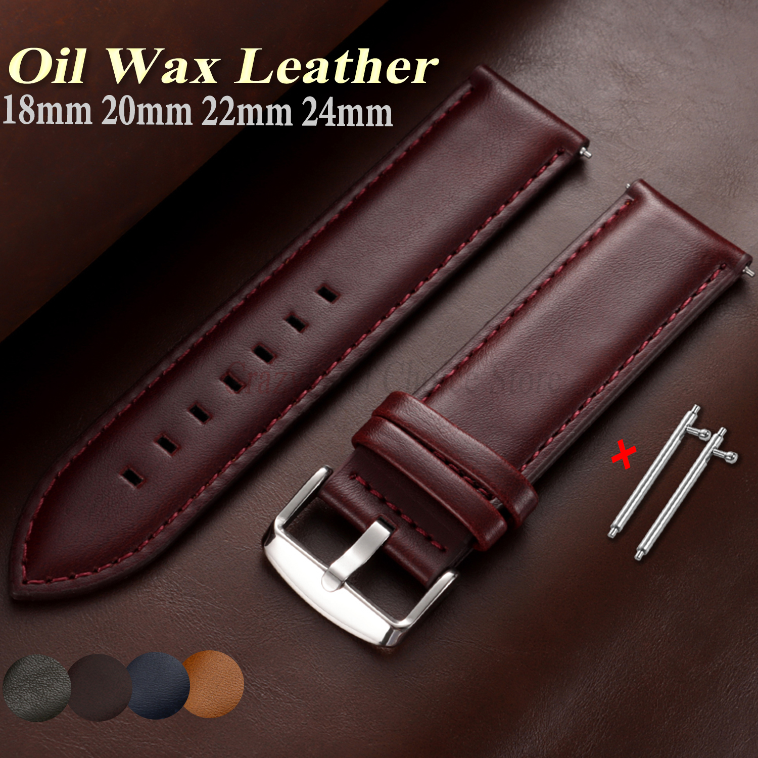 Oil Wax Cowhide Watch Band 18m - Leather Strap Quick Release 评论和价格