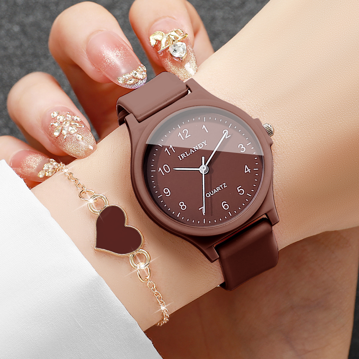2PCS Fashion Arabic Dial Women - Silicone Band Women 评论和价格