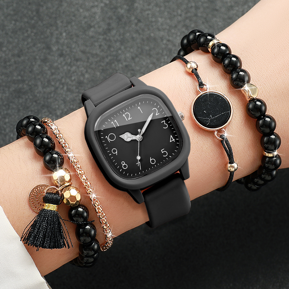 5PCS Fashion Square Women Watc - Silicone Band Women 评论和价格