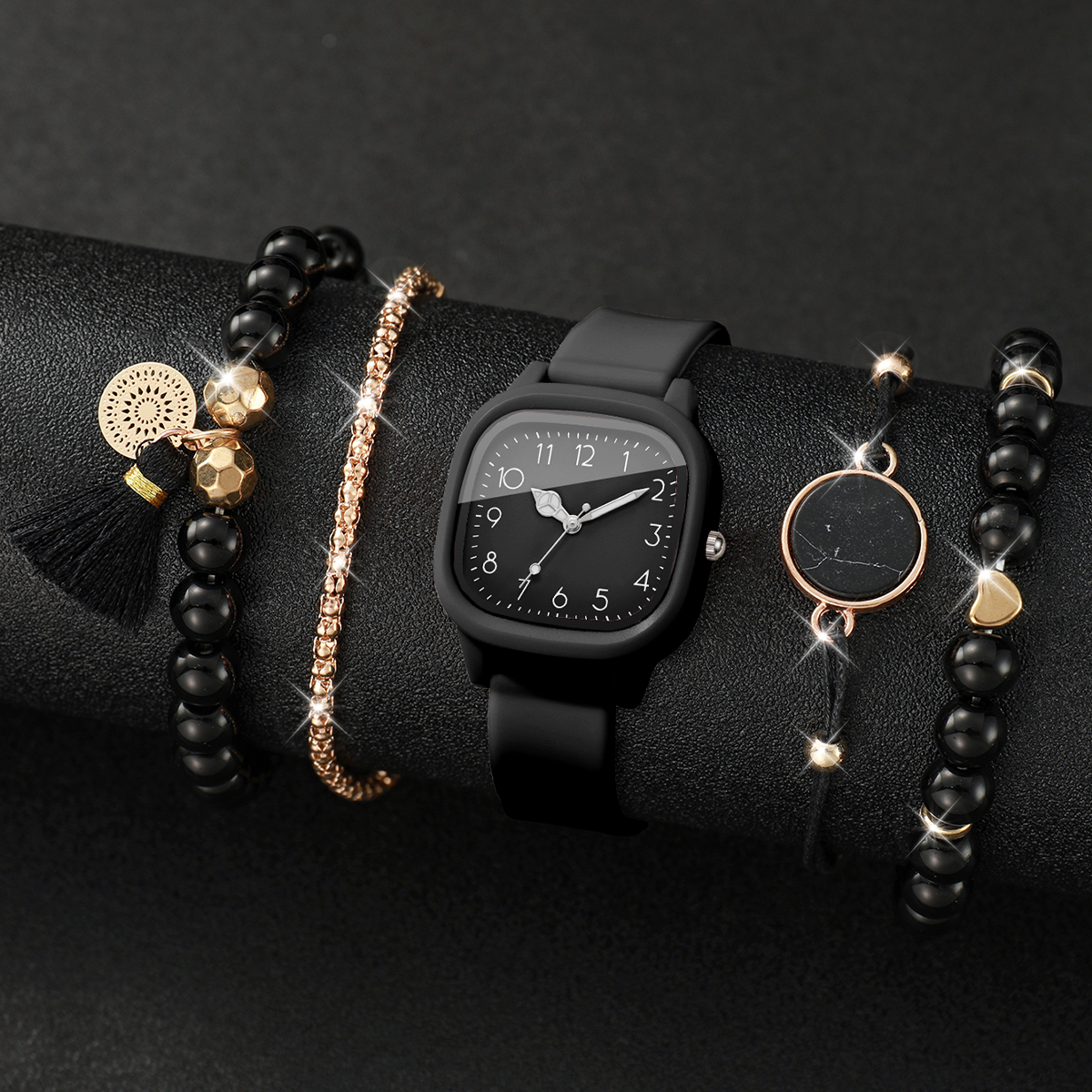 5PCS Fashion Square Women Watc - Silicone Band Women 评论和价格