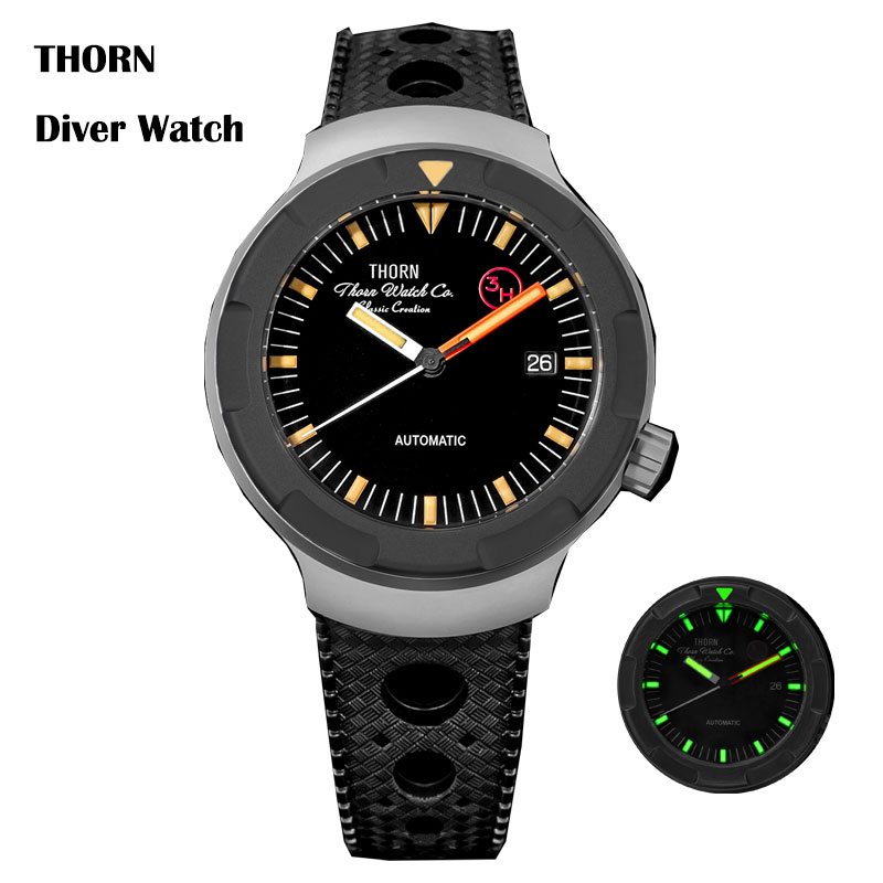 Thorn 42mm Men's Retro Titaniu - Rubber Strap Diver 评论和价格
